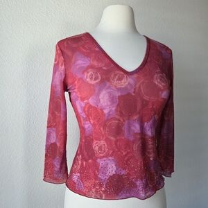 Vintage Express Pink Floral Top Women's Size Medium